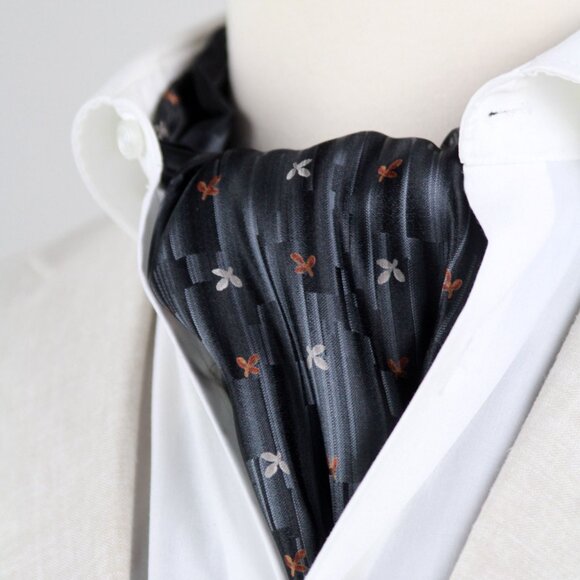 Silk Men's Cravat Ascot Tie Black CAMELLUCCI Gift for him A236 - Picture 9 of 11